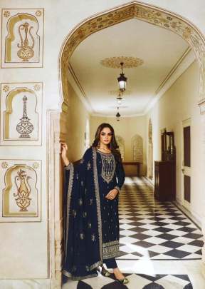 Jisa Sanam Heavy Dola Silk Embroidery With Sequence Work Designer Suit Nevy Blue Color DN 13615 