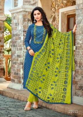 Jow Vol 1 14 Kg Rayon Print With Sequence Kurti Pant With Dupatta Sky Blue Color DN 22011