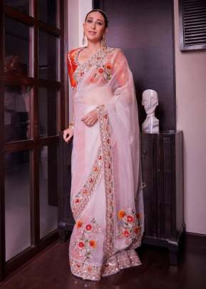 KT DN 266 Pure Bright Organza Silk Designer Bollywood Saree White Color