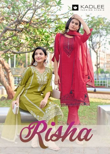 Kadlee Risha Viscose With Thread And Handwork Kurti Pant And Dupatta Collection