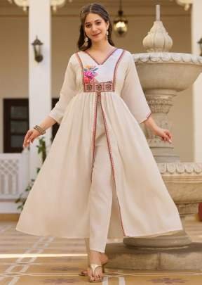 Kameli Women Embroidery Straight Kurta Pant With Dupatta With Embroidery Work Off White Color 
