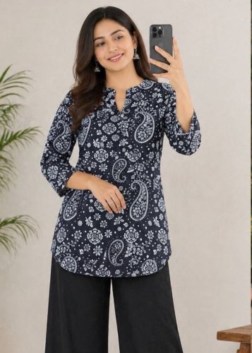  Kamudi 2  Trendy Rayon Slub Signature Digicore Printed  Exclusive Co-ord Set  Navy Blue Color 