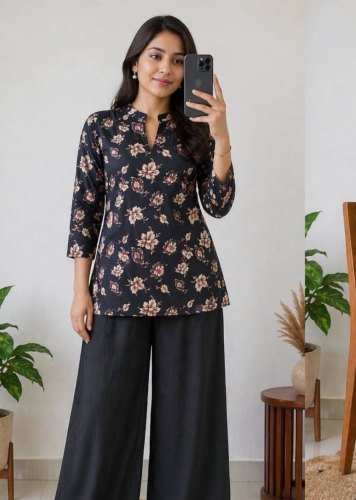  Kamudi 2  Trendy Rayon Slub Signature Digicore Printed  Exclusive Co-ord Set  Brown Color 