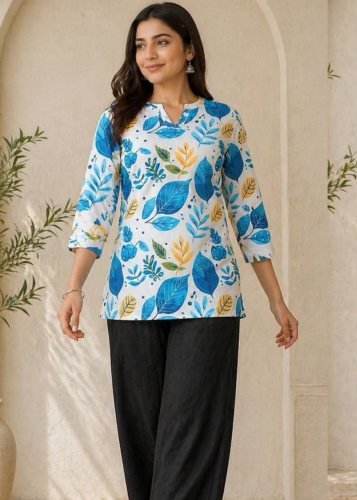  Kamudi 2Trendy Rayon Slub Signature Digicore Printed Exclusive Co-ord Set Sky Blue Color 