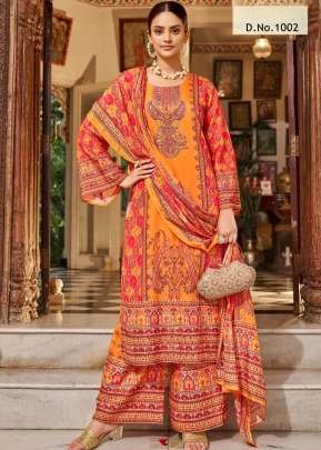 Karina Vol 2 Designer Readymade Pakistani Suit Pure Crape Silk With Digital Print Orange Color DN 1002