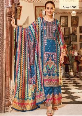 Karina Vol 2 Designer Readymade Pakistani Suit Pure Crape Silk With Digital Print Blue Color DN 1003