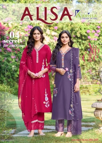 Karissa Alisa Viscose Roman Thread Work Kurti Pant And Dupatta Set