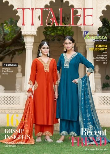 Karissa Titalee Premium Heavy Viscose Roman Thread Work Kurti Pant And Dupatta Set