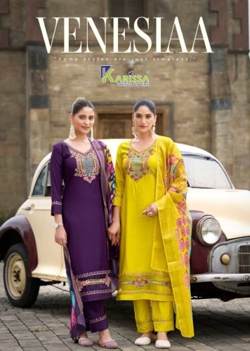 Karissa Venesiaa Premium Heavy Viscose With Thread Work Kurti Pant And Dupatta Set