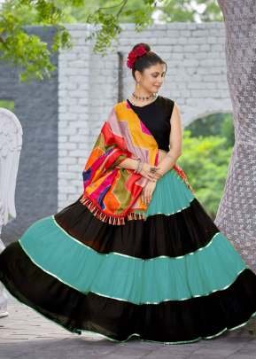 Kesudo Rayon Party Wear And Beautiful Navratri Chaniya Choli Sky Blue And Black Color 