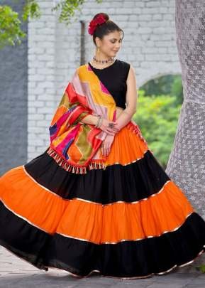 Kesudo Rayon Party Wear And Beautiful Navratri Chaniya Choli Orange And Black Color 