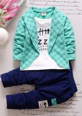 Kid's Clothing Set Baba Suit Boy Clothing Set Three Piece Boy Baba Suit Kids Boy Top Bottom Set Boy Kids Wear Sky Color