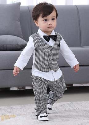 Kid's Clothing Set Baba Suit Boy Clothing Set Three Piece Boy Baba Suit Kids Boy Top Bottom Set Boy Kids Wear Grey Color