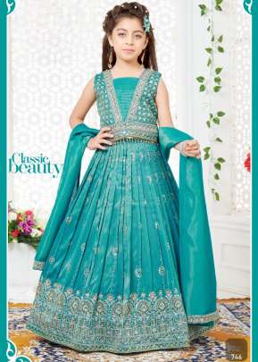 Designer Banarasi Jari Silk With Handwork Ethnic Wear Kids Wear Teal Blue Color DN 746 Size Set