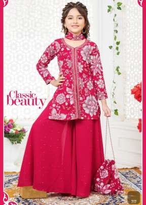 Kids Vol 35 Blooming Georgette With Embroidery Work Rani Color DN 717 Size Set