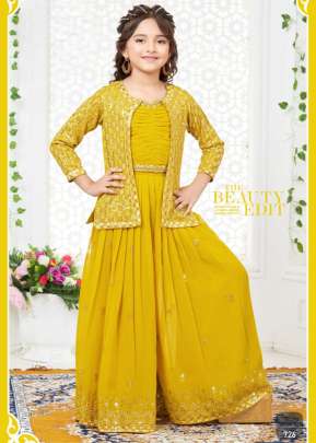 Kids Vol 35 Blooming Georgette With Embroidery Work Yellow Color DN 726 Size Set