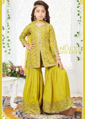 Kids Vol 35 Chinon Siffon Silk With Embroidery Work Lemon Yellow Color DN 722 Size Set