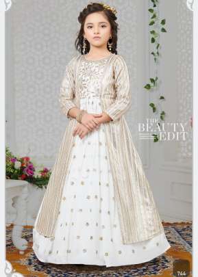Kids Vol 35 Star Georgette With Embroidery Work White Color DN 744 Size Set