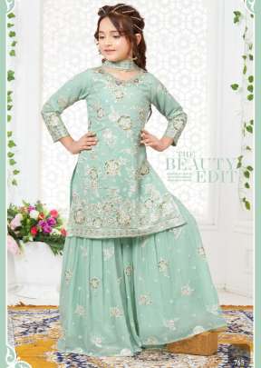 Kids Vol 35 Star Georgette With Embroidery Work Aqua Glass Color DN 765 Size Set