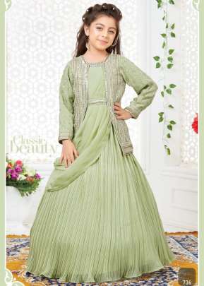 Kids Vol 35 Viscos Crunchy Silk With Handwork Light Pista Color DN 736 Size Set