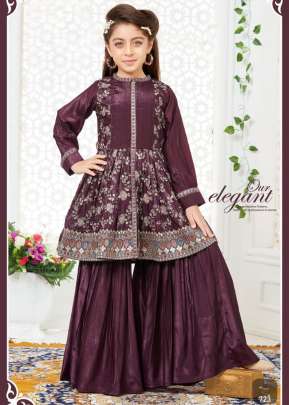 Kids Vol 35 Viscos Malai Silk With Embroidery Work Wine Color DN 723 Size Set