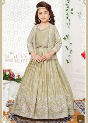 Kids Vol 35 Viscos Malai Silk With Embroidery Work Beige Color DN 727 Size Set