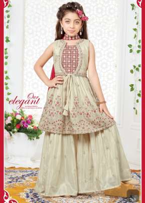 Kids Vol 35 Viscos Malai Silk With Embroidery Work Beige Color DN 769 Size Set