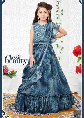 Kids Vol 35  Viscos Mill Star Print  With Embroidery Work Blue Color DN 729 Size Set