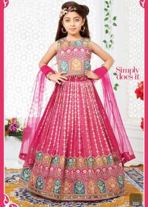 Kids Vol 35 Viscos Position Print  With Embroidery Work Dark Pink Color DN 733 Size Set