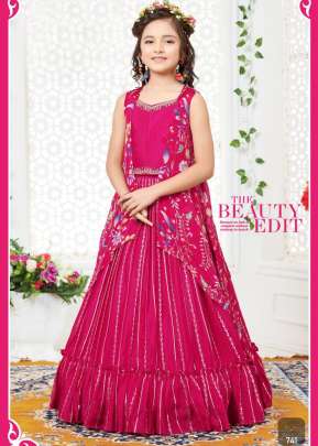 Kids Vol 35 Viscos Position Print With Embroidery Work Rani Color DN 741 Size Set