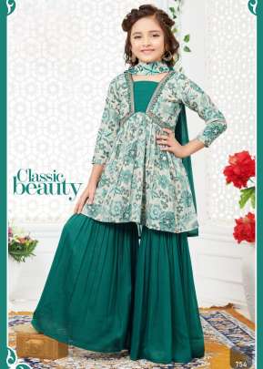 Viscos Position Print Ethnic Kids Wear 3 Piece Palazzo Suit Rama Color DN 754 Size Set