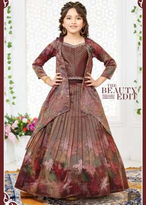 Kids Vol 35 Viscose Position Print With Embroidery Work Brown Color DN 758 Size Set