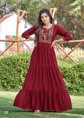 Kora Vol 1 Heavy Rayon Slub With Hand Work Party Wear Anarkali Kurti Maroon Color DN 02