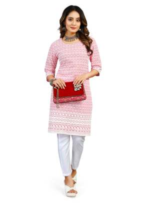 Krishna Vol 1 Cotton With Schiffli Work Designer Kurtis Pink Color 