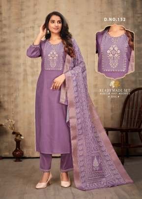 LFH Combo 3 Piece Kurti Set Vatican Viscos With Embroidery Bits Work Purple Color DN 152