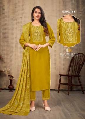 LFH Combo 3 Piece Kurti Set Vatican Viscos With Embroidery Bits Work Yellow Color DN 153