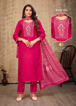 LFH Combo 3 Piece Kurti Set Vatican Viscos With Embroidery Bits Work Dark Pink Color DN 154