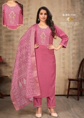LFH Combo 3 Piece Kurti Set Vatican Viscos With Embroidery Bits Work Pink Color DN 155