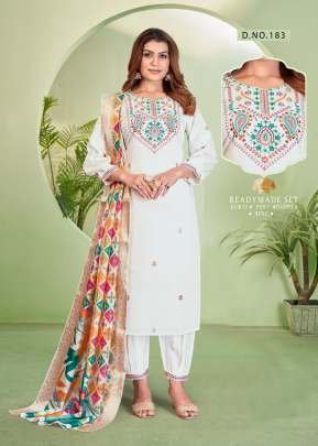 LFH Combo Designer Kurtis Pair Roman Silk With Embroidery Work 3 Piece Kurti Set White Color DN 183