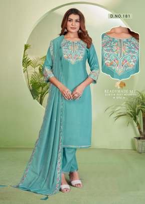 LFH Combo Designer Roman Silk With Embroidery Work 3 Piece Kurti Set Sky Color DN 181