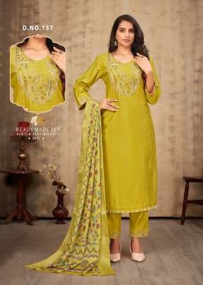 LFH Combo Exclusive Vatican Viscos With Embroidery And Handwork 3 Piece Kurti Set Yellow Color DN 157
