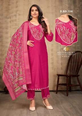 LFH Combo Exclusive Vatican Viscos With Embroidery And Handwork 3 Piece Kurti Set Dark Pink Color DN 158