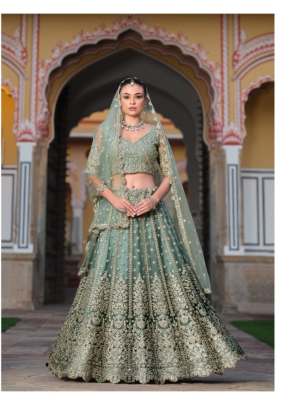 LFH SN Pure Butterfly Net With Diamond And Embroidery Work Lehenga Choli Pastel Green Color DN 4001 