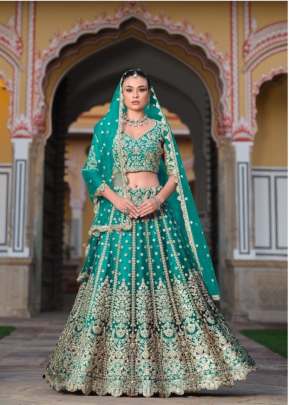 LFH SN Pure Butterfly Net With Diamond And Embroidery Work Lehenga Choli Blue Green Color DN 4003