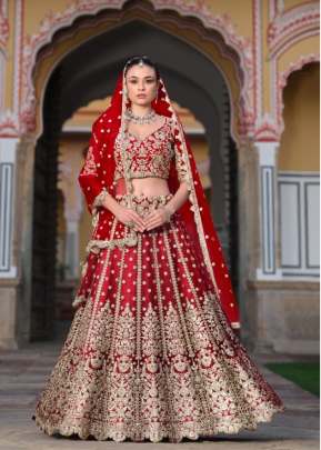 LFH SN Pure Butterfly Net With Diamond And Embroidery Work Lehenga Choli Red Color DN 4004