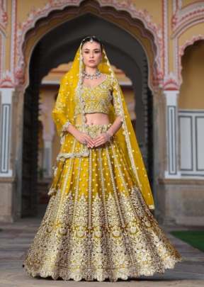LFH SN Pure Butterfly Net With Diamond And Embroidery Work Lehenga Choli Yellow Color DN 4005