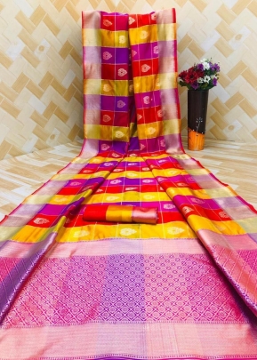 LFH Stella Lichi Silk Classic Brown Color Saree 2 Red And Purple