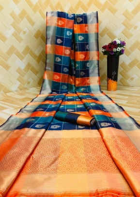 LFH Stella Lichi Silk Classic Brown Color Saree 6 Orange And Rama