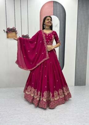 LFH TP Festival Designer Chinon Heavy Embroidery And Thread Work Lehenga Choli Rani Pink Color DN 293