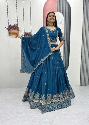 LFH TP Festival Designer Chinon Heavy Embroidery And Thread Work Lehenga Choli Blue Color DN 293